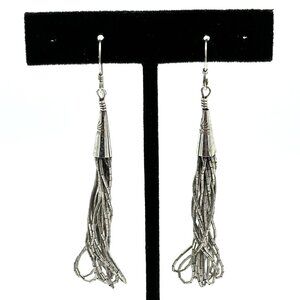 NATIVE AMERICAN liquid silver earrings - multi-strand sterling 2.75" drop Navajo